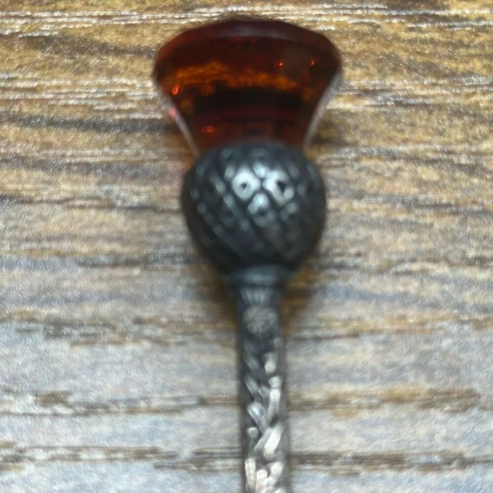 Sugar SPOON Silverplate Vintage EXQUISITE EPNS AMBER crystal‎ PINEAPPLE TOP mini